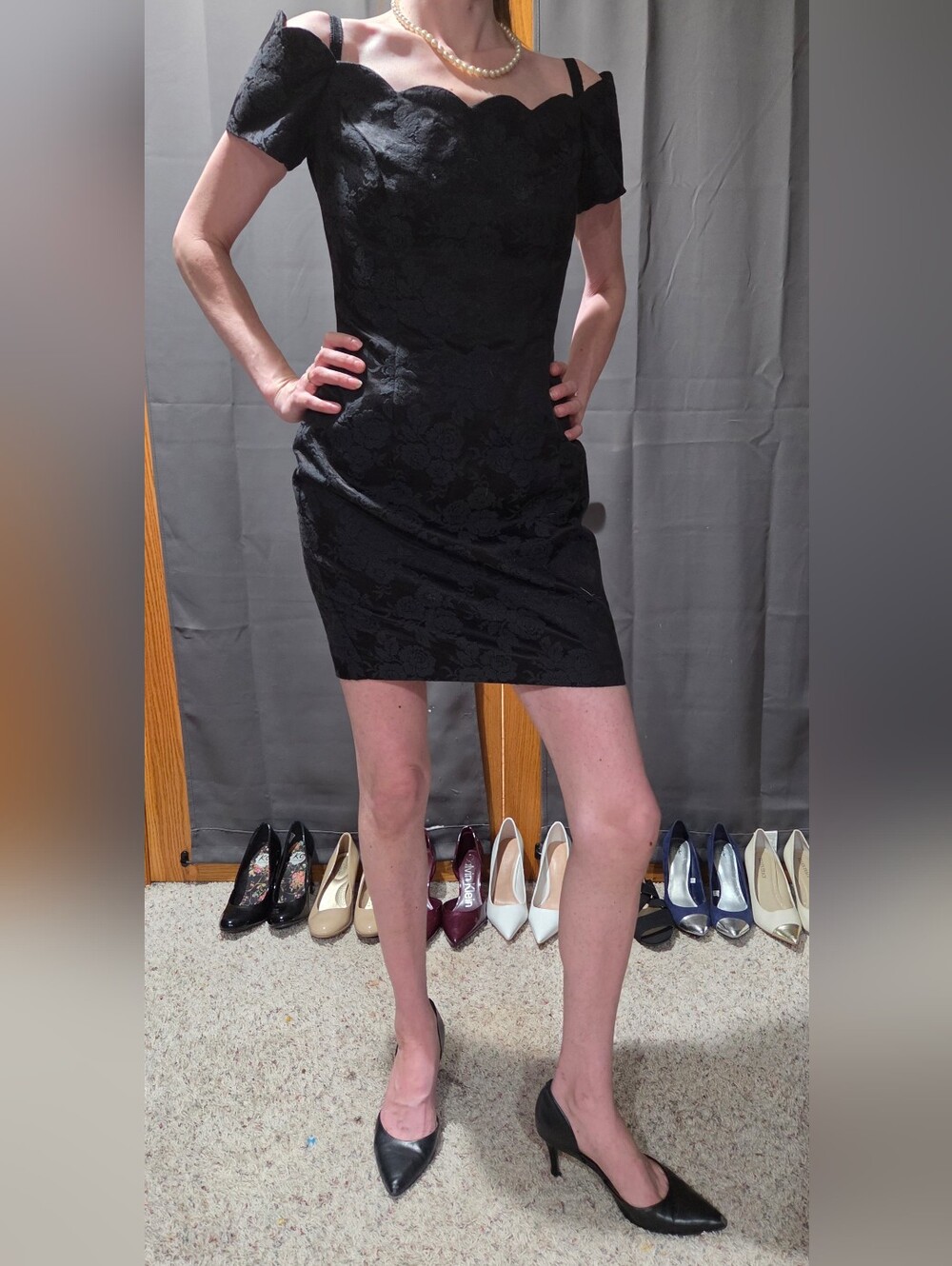 Roberta Bridal Black Scalloped Off-Shoulder Mini Dress